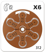 Pile bouton pour appareil auditif Varta type 312 brun 6 pièces